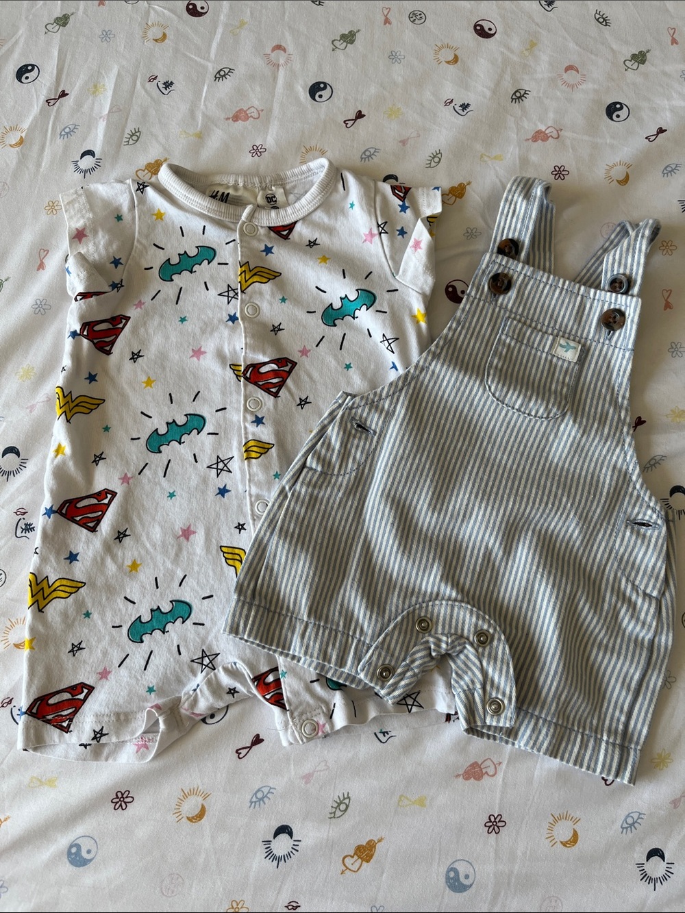 H&M White Baby Romper with Multicolor Superhero Icons